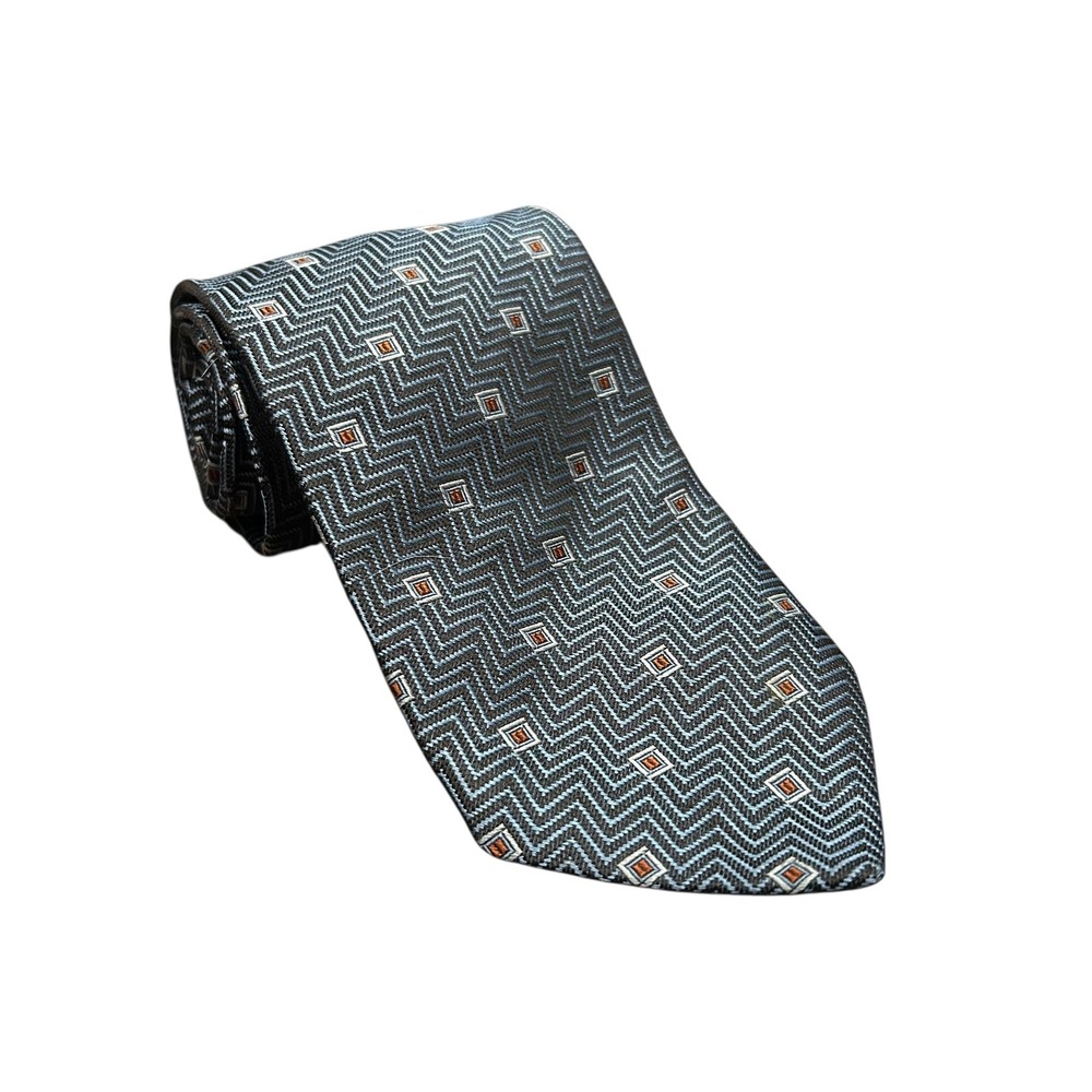 Hart Schaffner Marx Necktie Gray Zigzag Geometric Silk Men's Business Formal